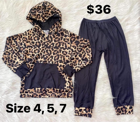 Little Dress Shoppe Leopard Print Hoodie and Jogging Pants Set