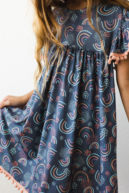 Rainbow Showers Pom Pom Dress