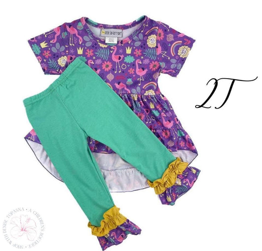 Little Jo Lemon Flamingo Party Ruffled Tunic Set | 2T