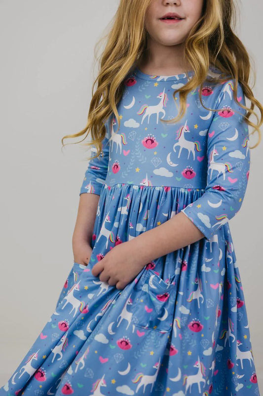 Mila and Rose Blue Moon 3/4 Sleeve Pocket Twirl Dress