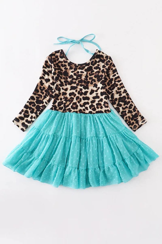 Blue leopard ruffle tutu dress