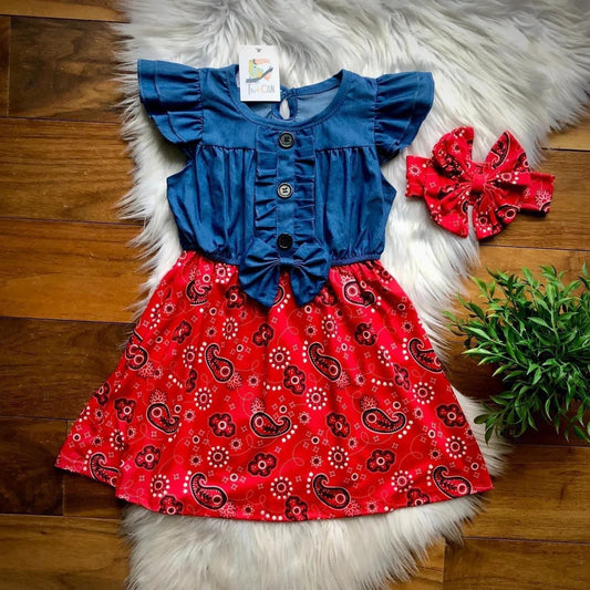 Red Bandana Denim Dress by TwoCan