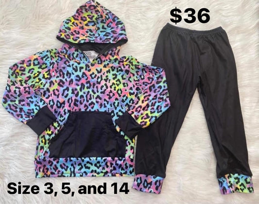 Little Dress Shoppe Neon Leopard Hoodie and Jogging pants set